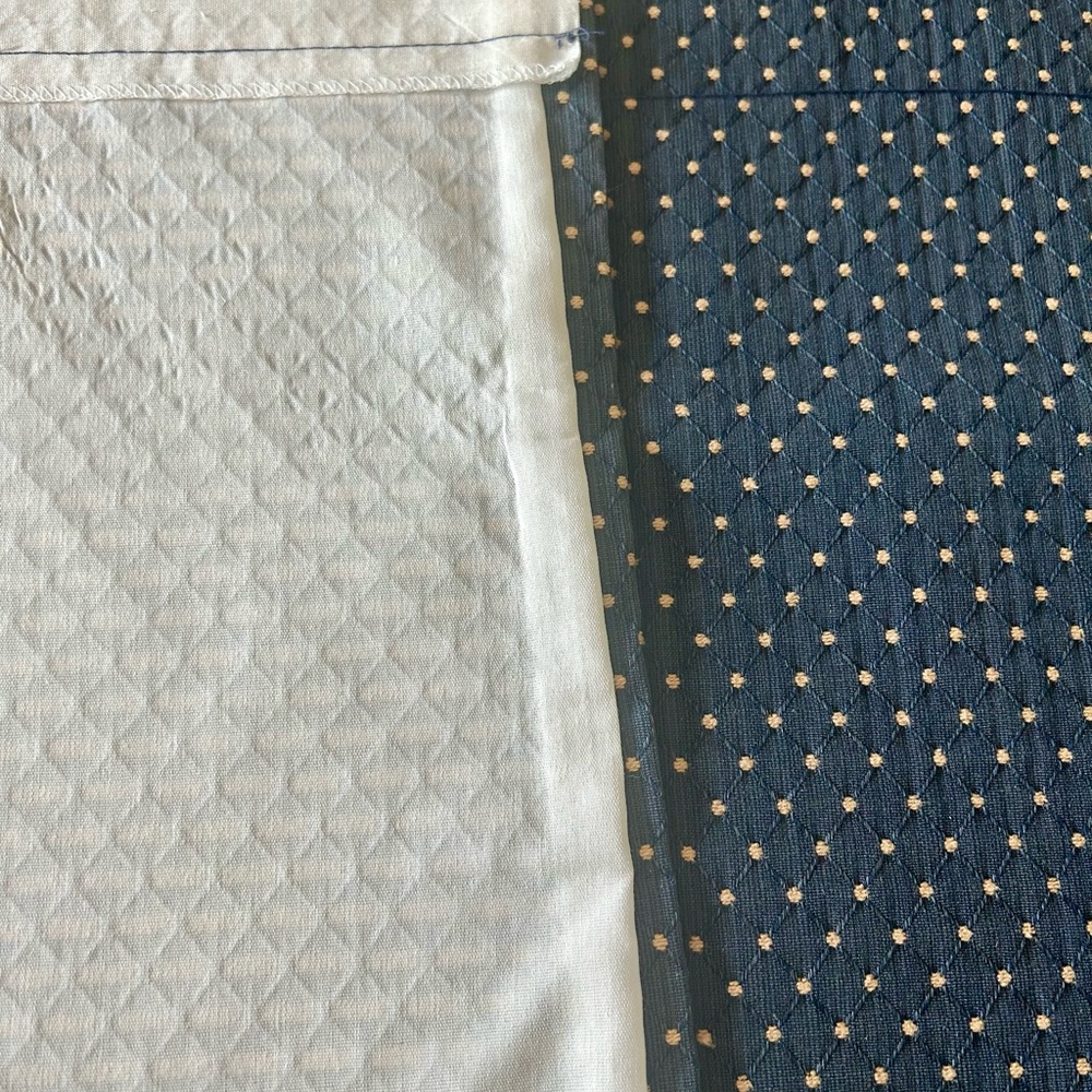Window Valances Blue Quilted Fabric with Cream Dots